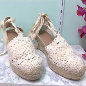 Anthropologie lace-up espadrille wedge sandals